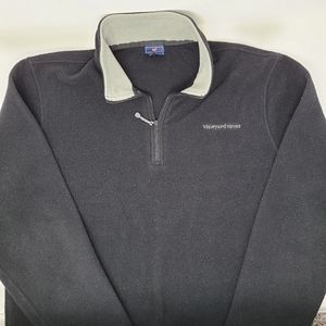 Vineyard Vines 1/4 Zip Fleece Pullover Jacket Black Logo Preppy size Large